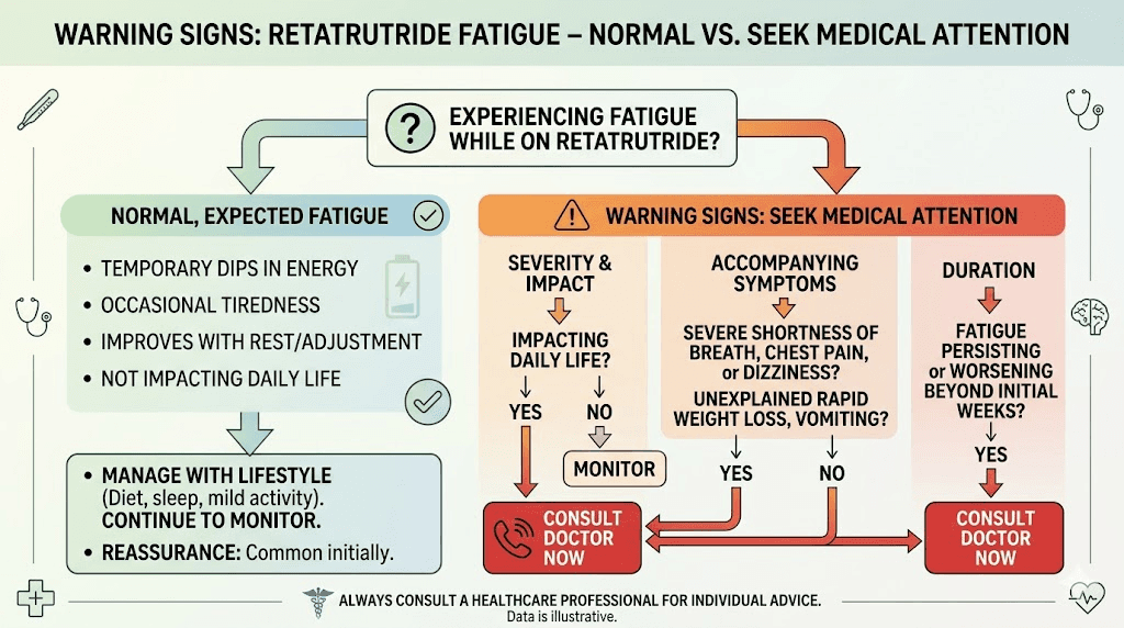 When to see a doctor about retatrutide fatigue warning signs flowchart