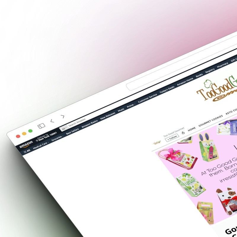 Too Good Gourmet cookies website displayed on a laptop screen, showcasing delicious treats and treats for sale