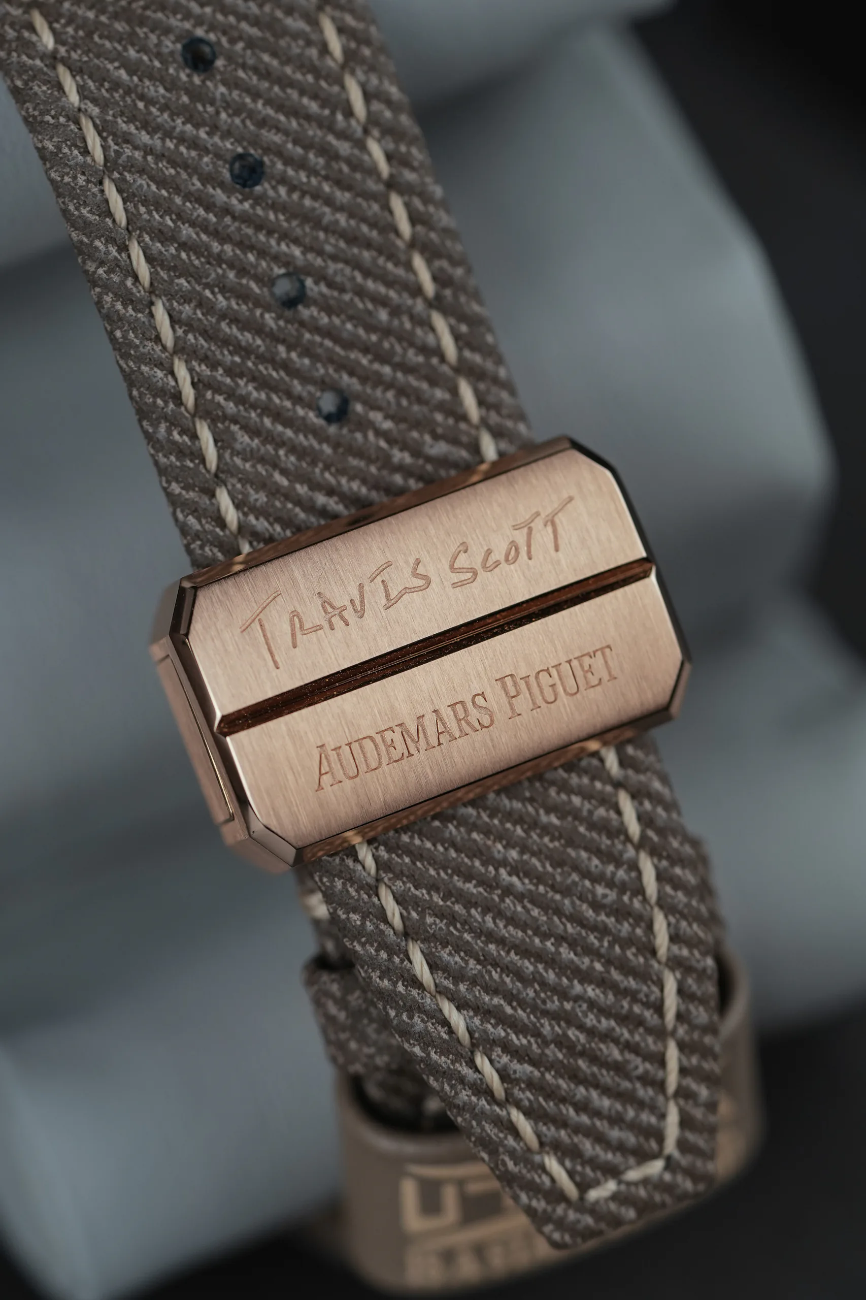 Buckle detail of the Audemars Piguet Royal Oak Perpetual Calendar Travis Scott Cactus Jack 26585CM