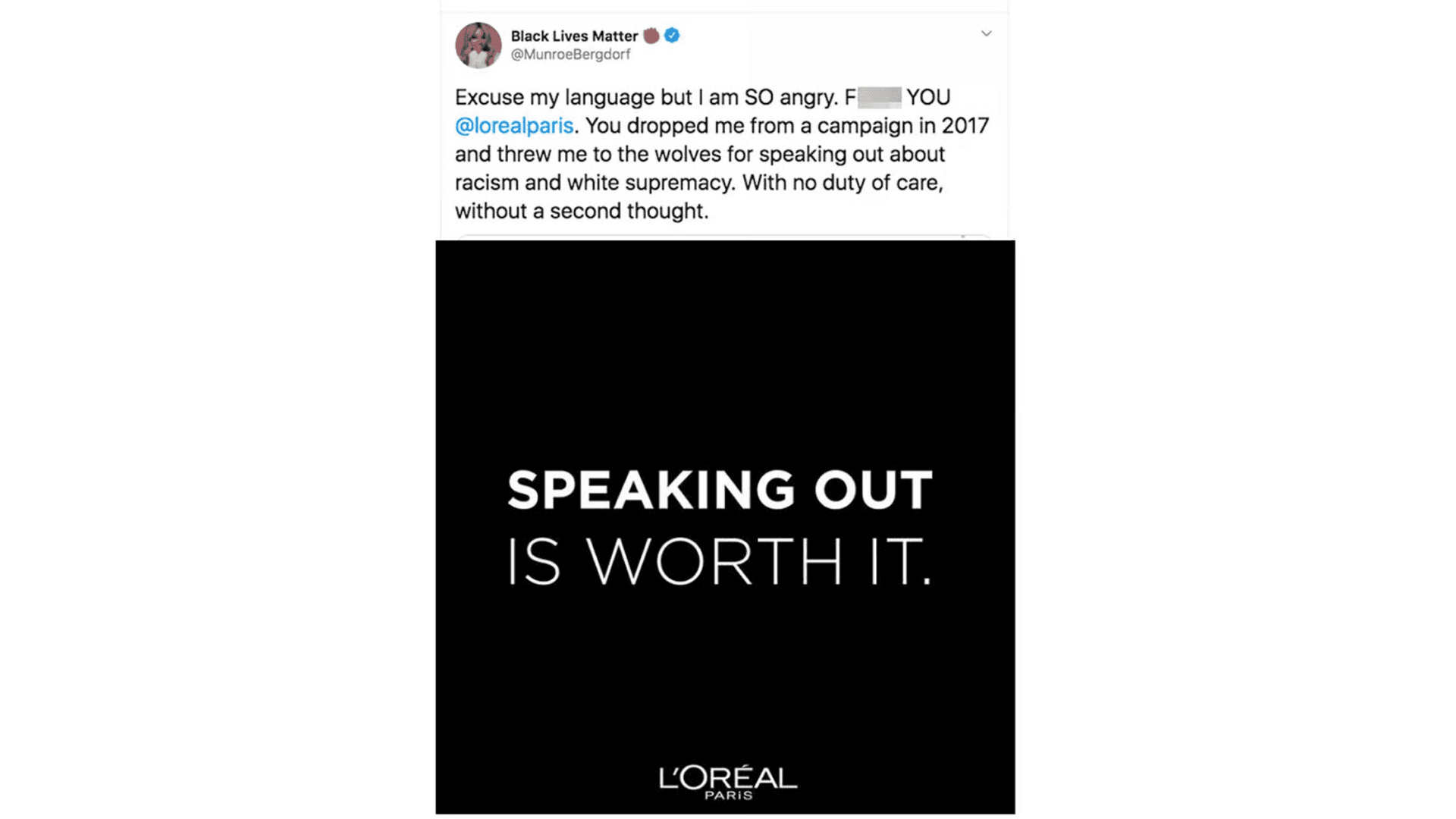 Monroe Bergdorf’s tweet on Loreal on Black Lives Matter