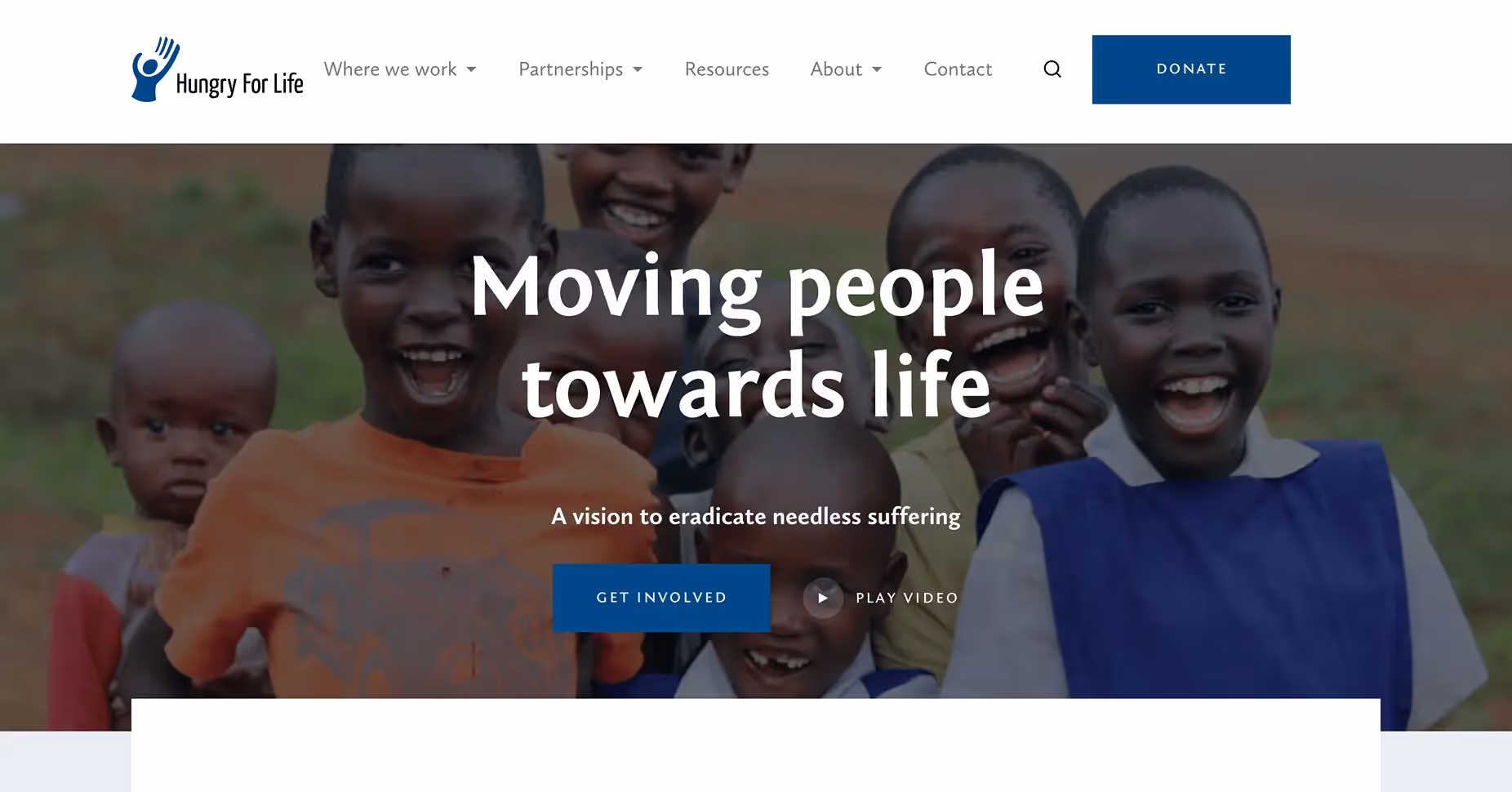 Hungry For Life website section highlighting moving people towards