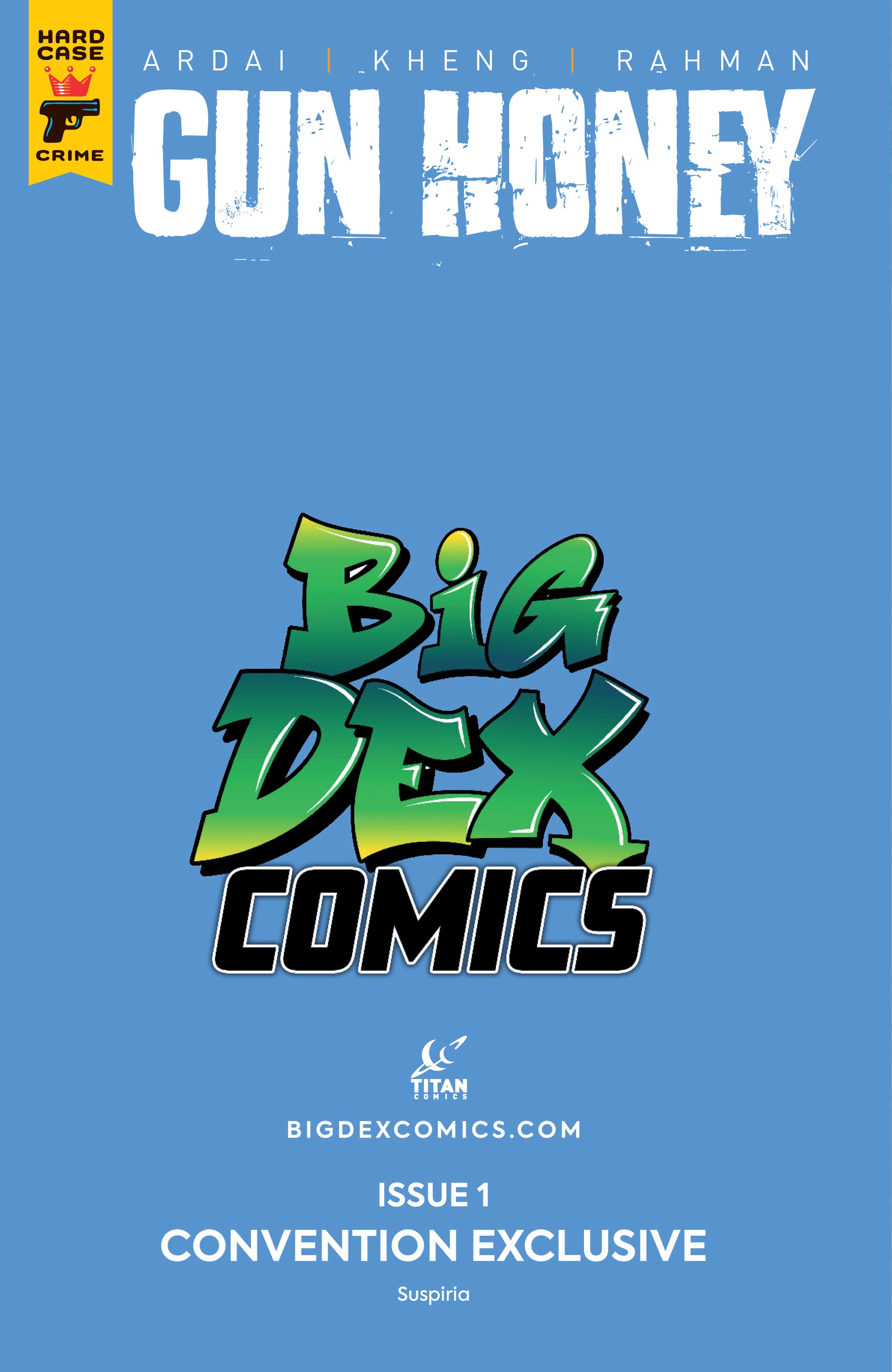 Gun Honey #1 Suspiria Big Dex MegaCon Exclusive Virgin Variant back cover design Big Dex Comics MegaCon exclusive edition published by Titan Comics