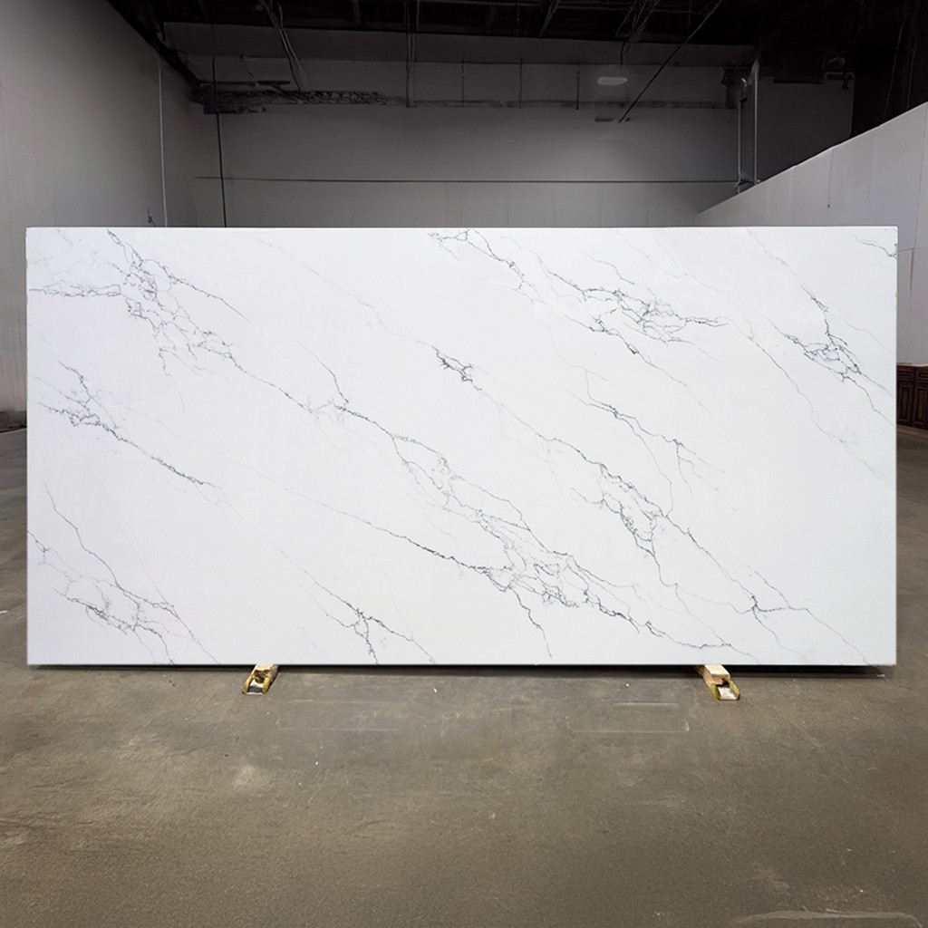 valentino white marble look quartz kitchen countertop slab in dallas texas