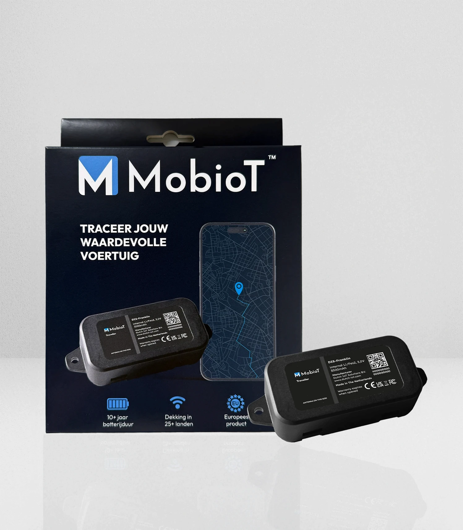 MobioT Traveller GPS tracker met verpakking