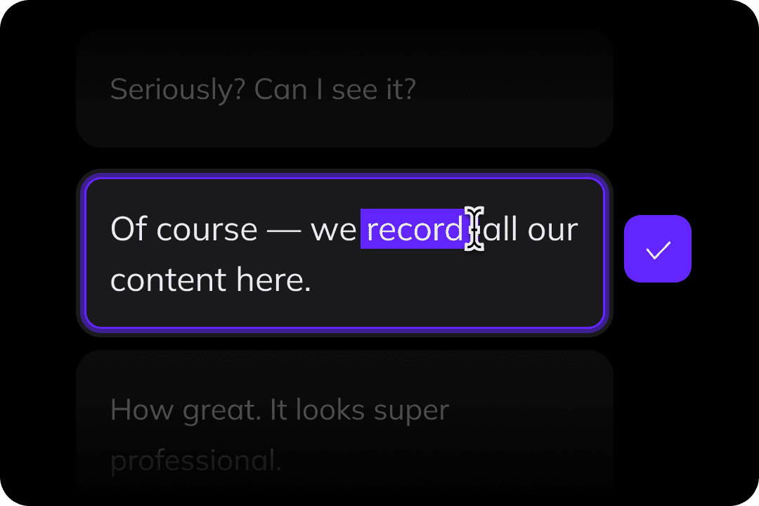 Step 2: proofreading and editing the AI video translation in a transcript editor.