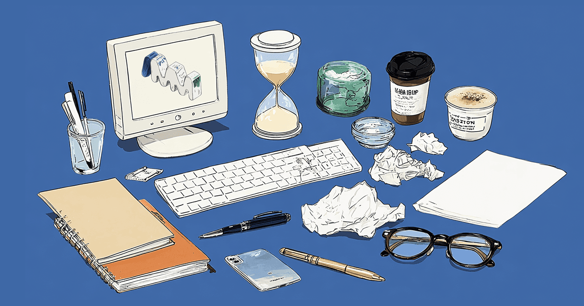 Illustration of common office desk items