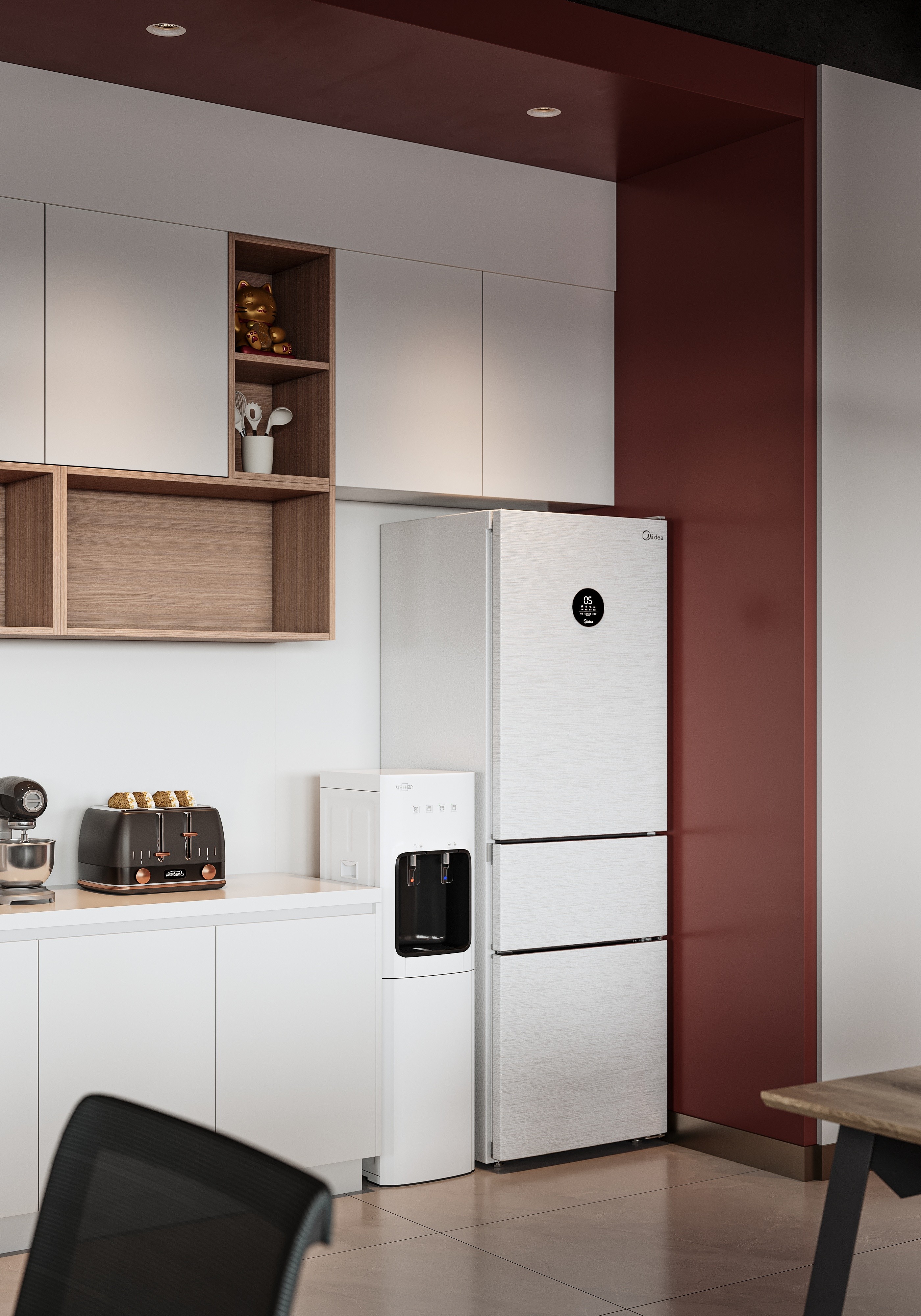 Modern boardroom with curved glass walls and minimalist black framing by Skai Atelier