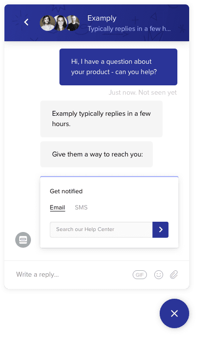 Intercom’s live chat in action