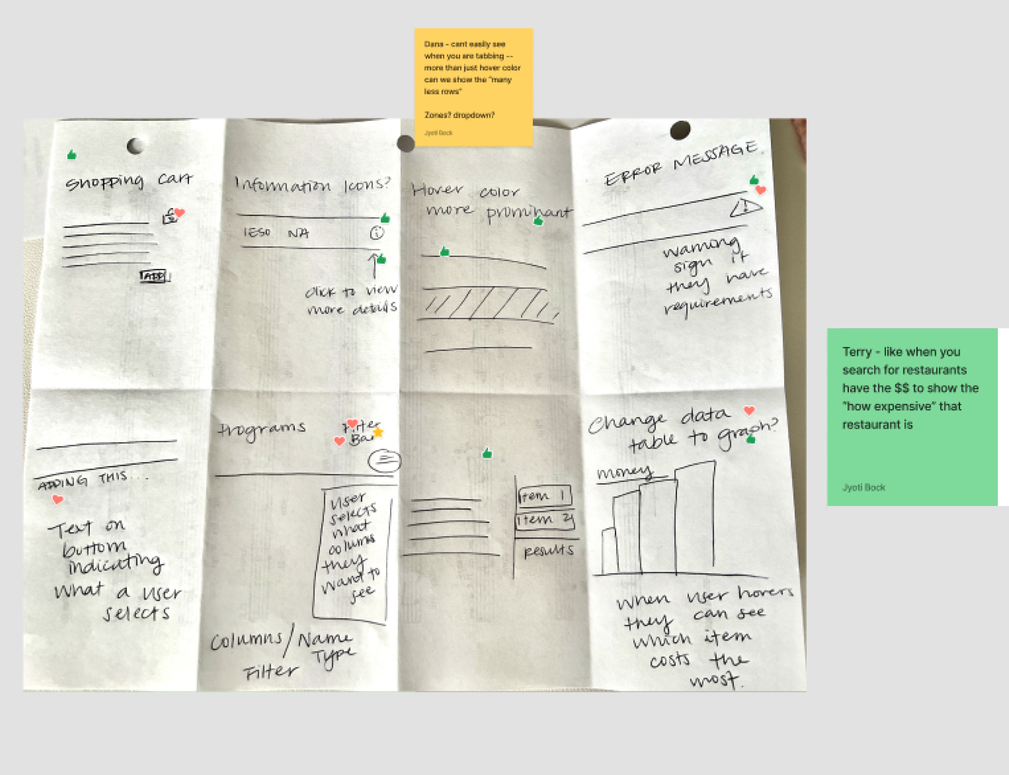 My Crazy Eights concept sketches exploring selection, filters, and a shopping-cart model.