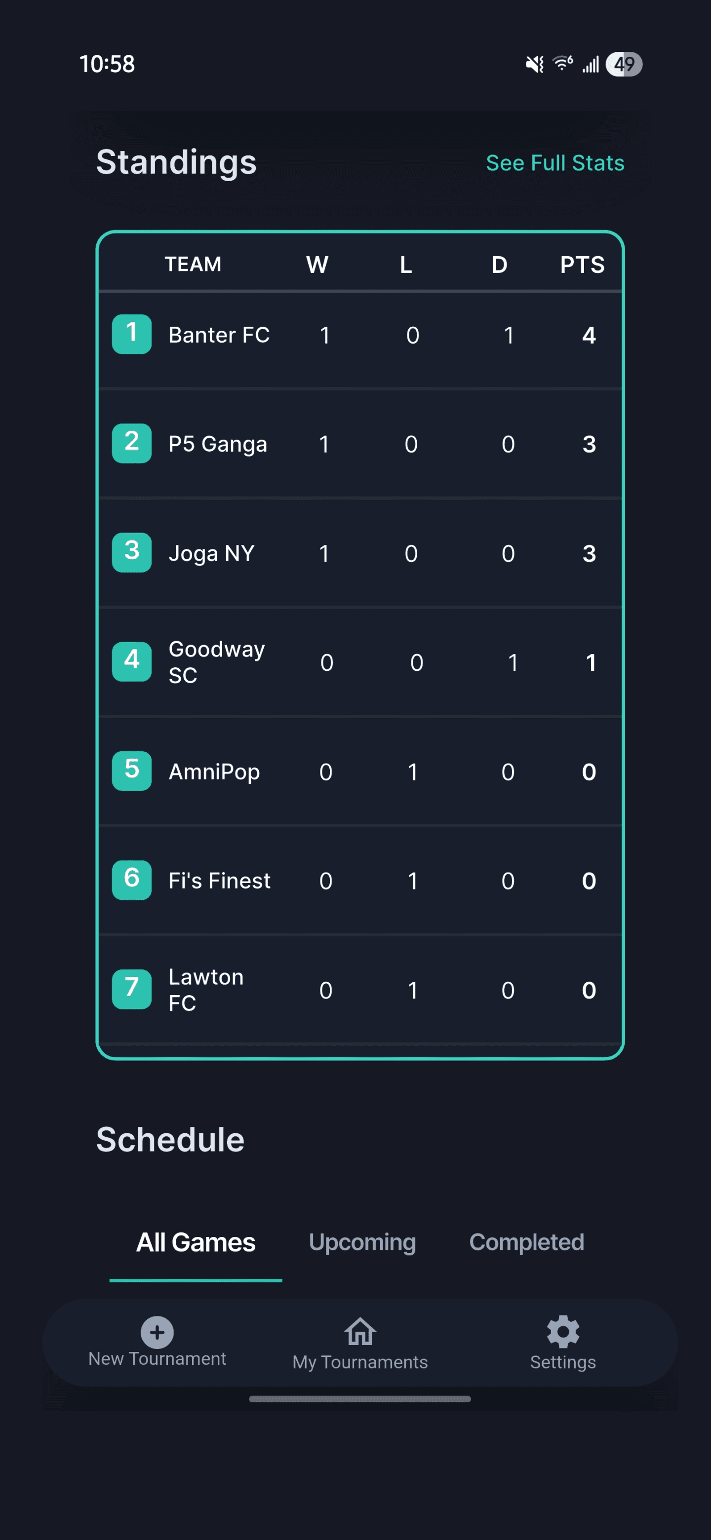 BrackIt live standings feature