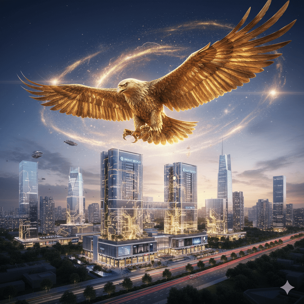 Golden eagle over commercial towers in Sector 61 Gurugram