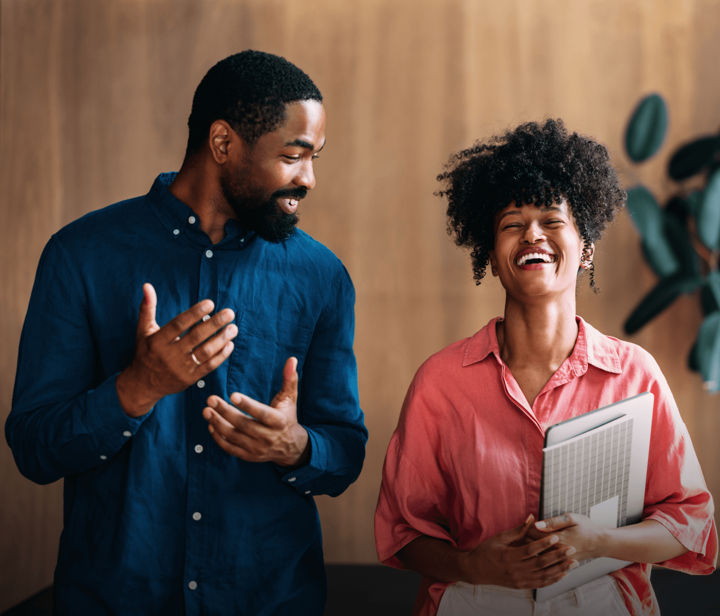 Man and woman talking excitedly