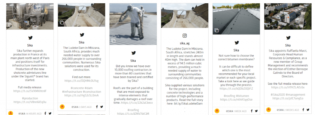 social media wall example - sika