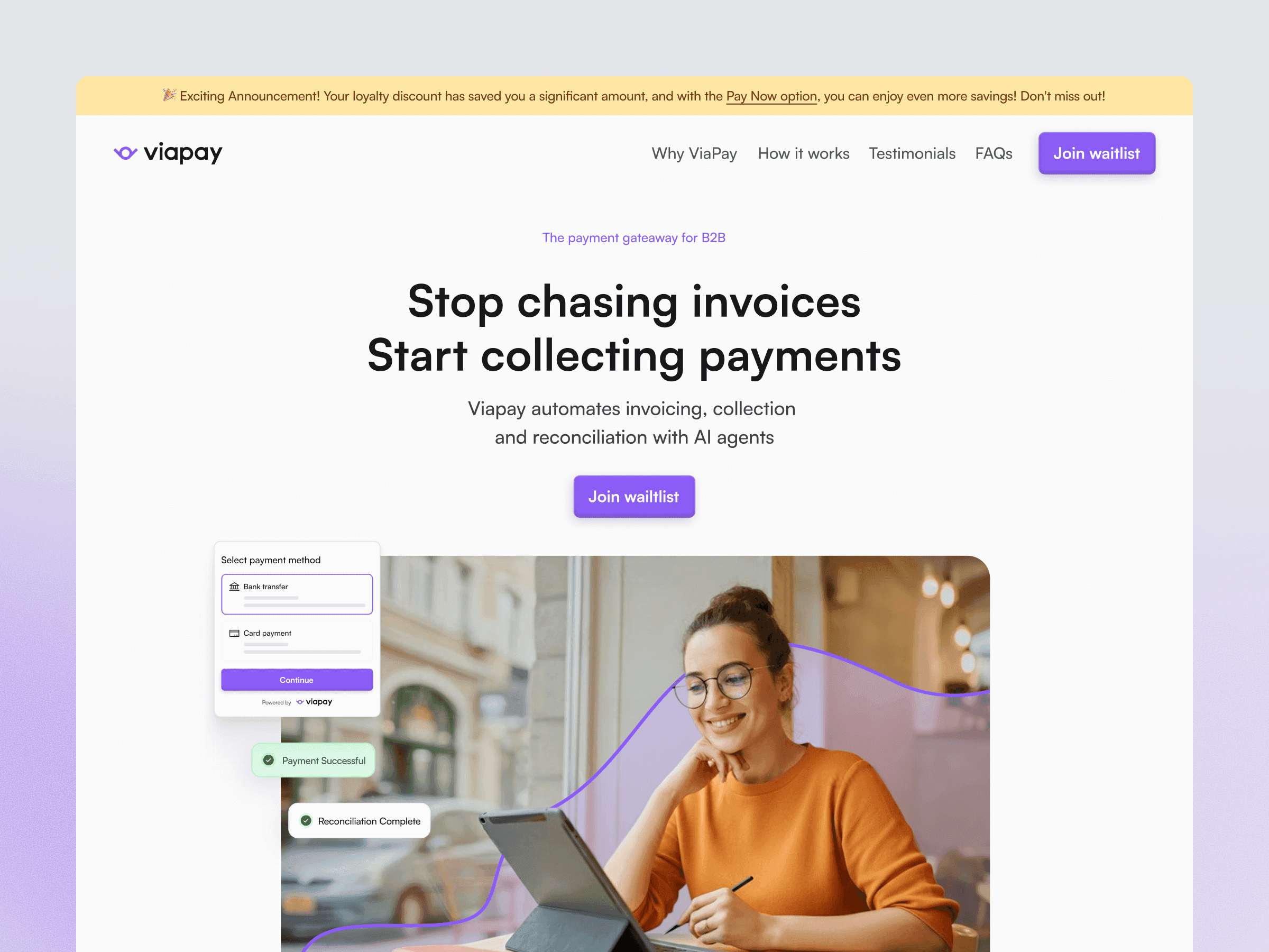 Viapay - hero section - desktop