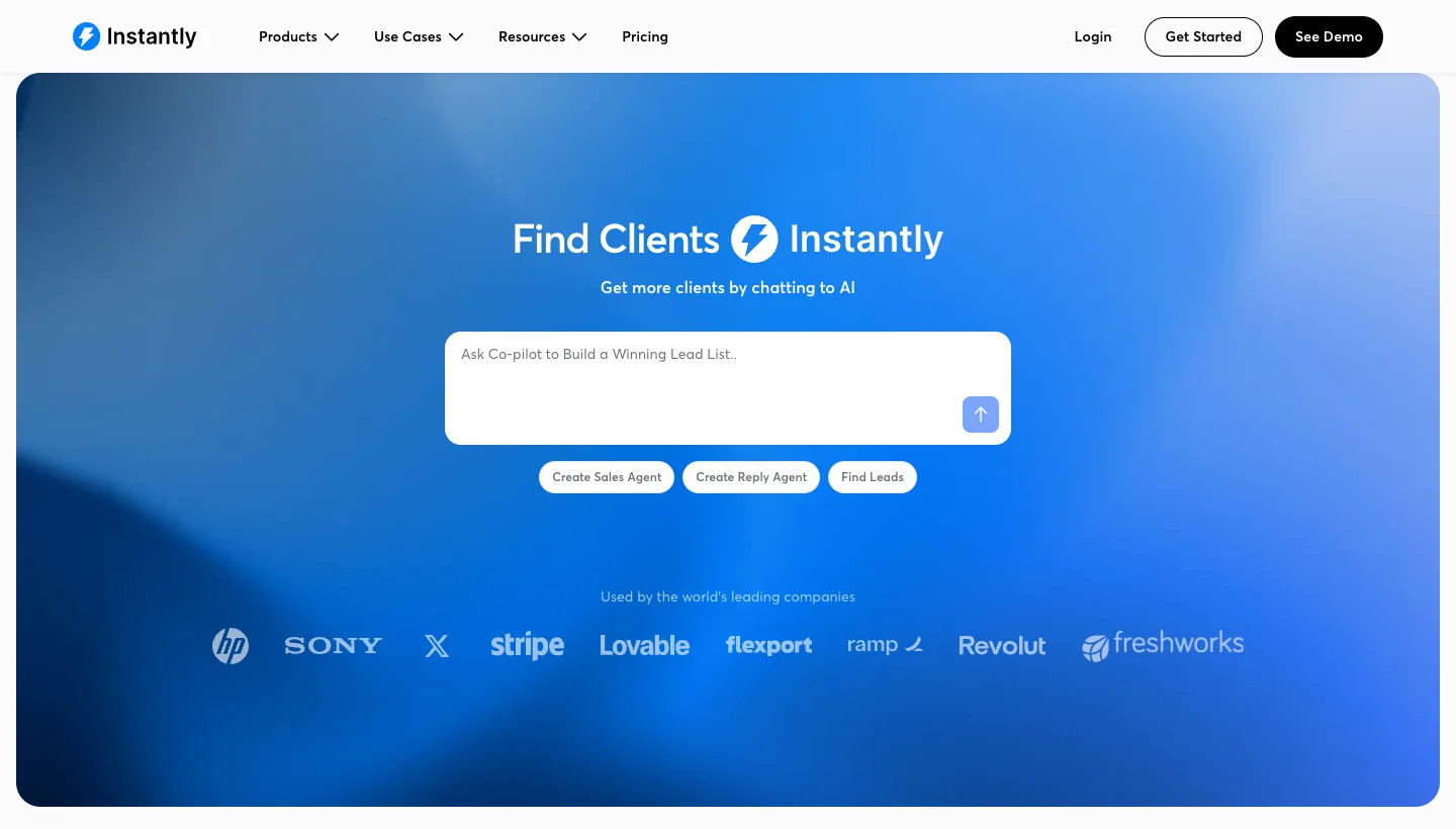 Instantly.ai homepage: cold email outreach and deliverability platform with unlimited inboxes
