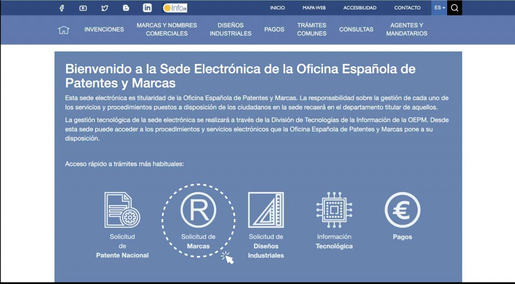 Bienvenido a la Sede Electrónica de la oficina Española de Patentes y Marcas