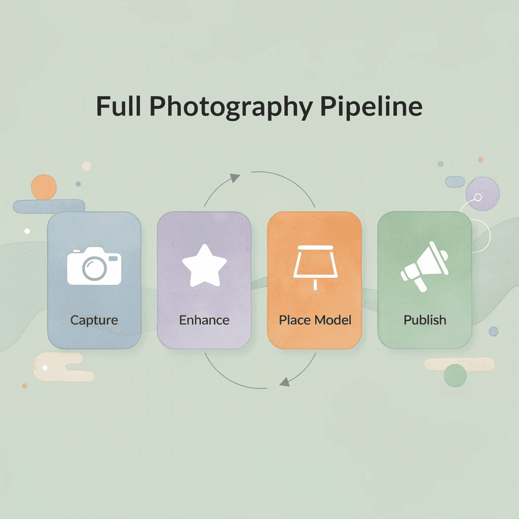 Infographic showing the four-stage automated product photography pipeline