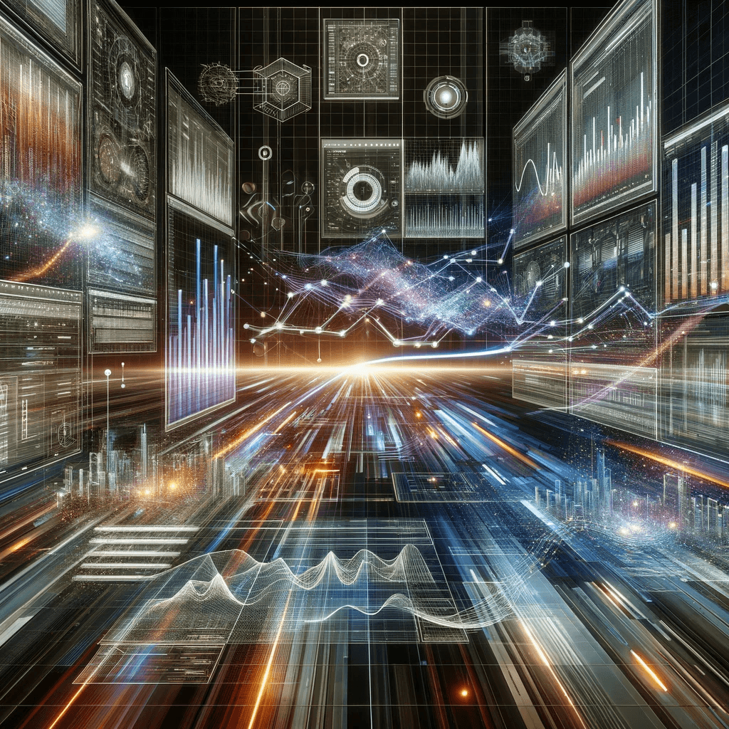 A sophisticated digital dashboard displaying AI-powered sentiment trends and consumer feedback analytics, with data streams converging into a structured, futuristic interface