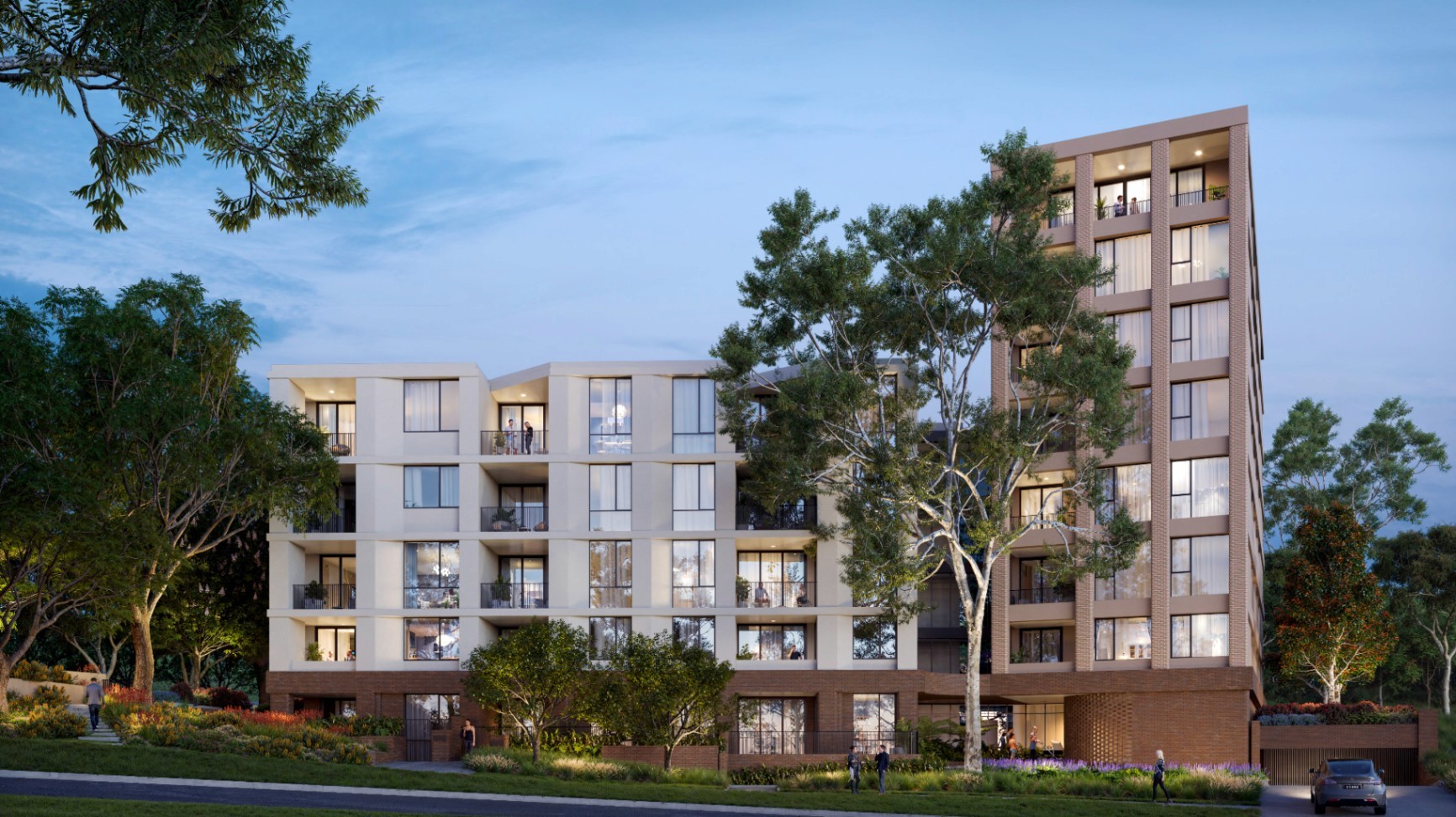 Modern Blossom Carlingford apartments surrounded by greenery, secure your new home with Coposit from $10K and pay weekly during construction