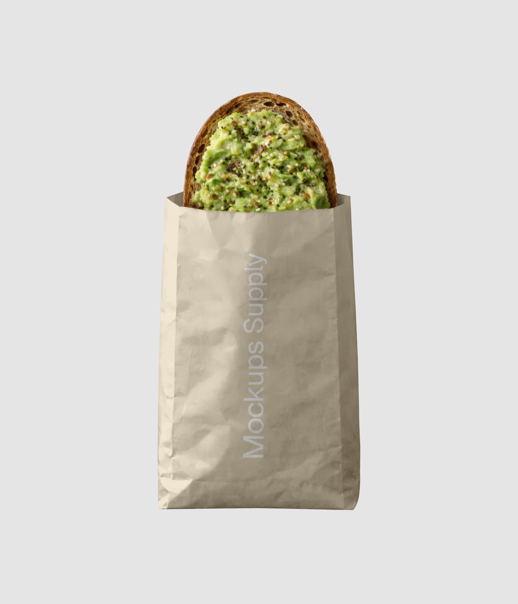Smashed avocado toast in paper bag mockup download PSD on Mockups Supply