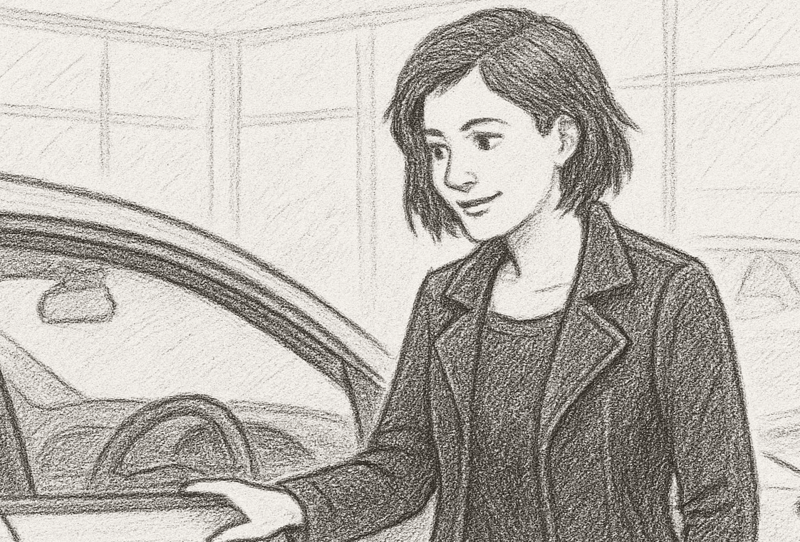 Woman at car dealership