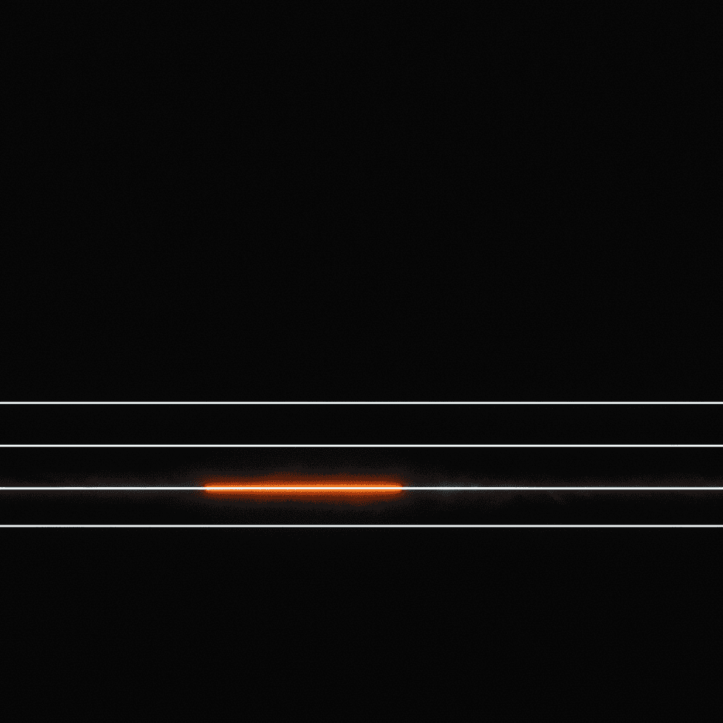 Four parallel light paths across black, one glowing orange where the build compresses