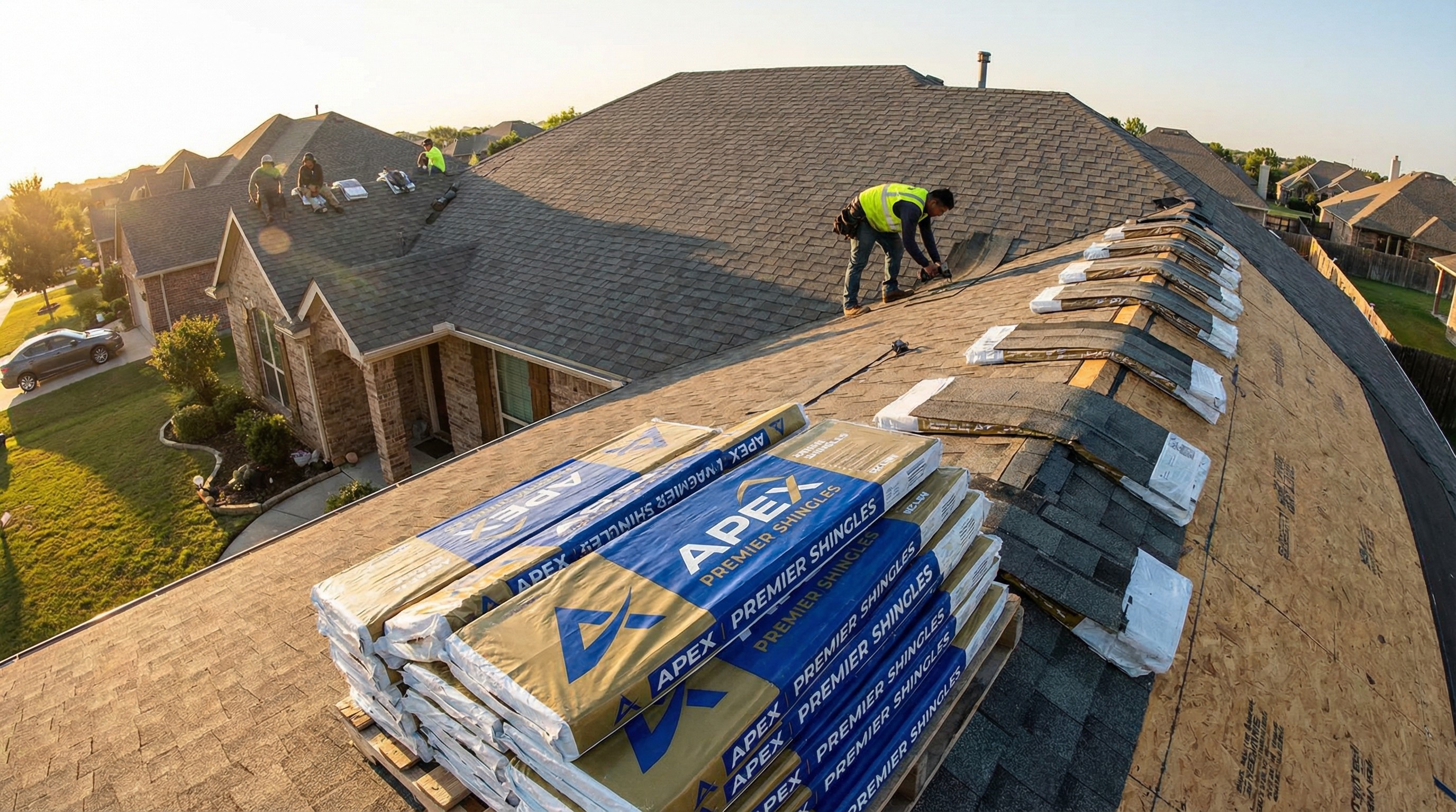 Side by side comparison of high-quality shingles and cheap alternatives used in scams.