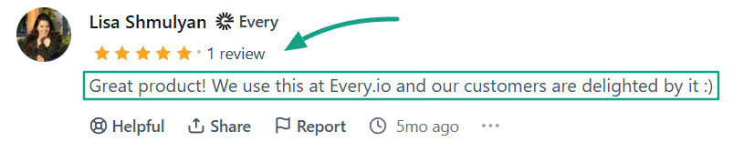 User review highlighting positive feedback about an analytics platform