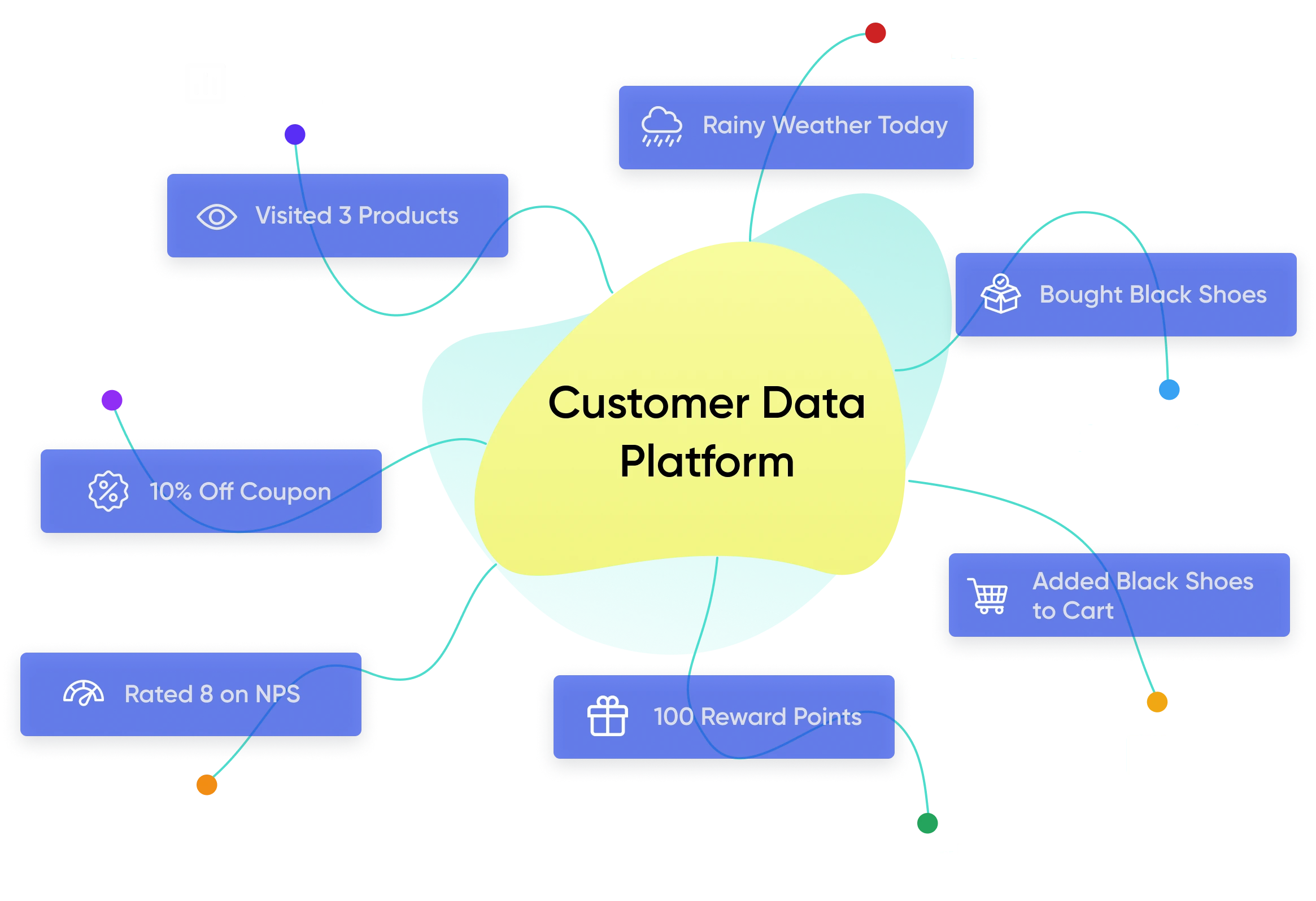 Diagram illustrating how different user actions are collected and unified within a customer data platform.