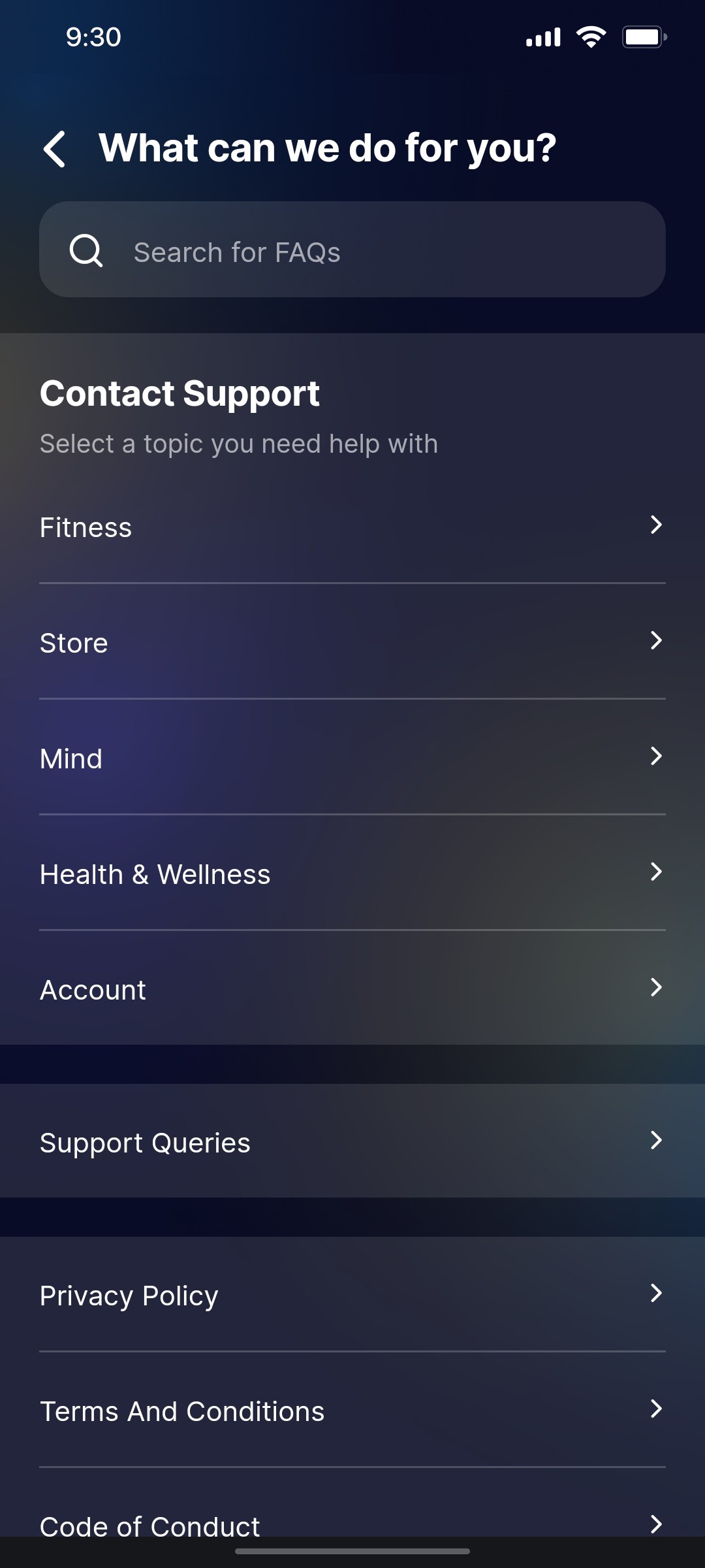 Cult.fit App Contact Support Screen