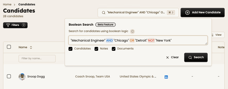 Boolean search on Happlicant ATS/CRM - candidate sourcing
