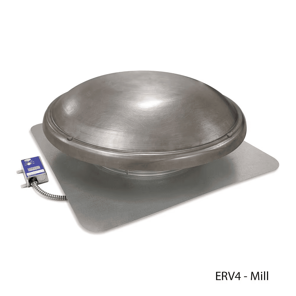 GAF Master Flow ERV4 electric roof-mounted attic fan with thermostat.