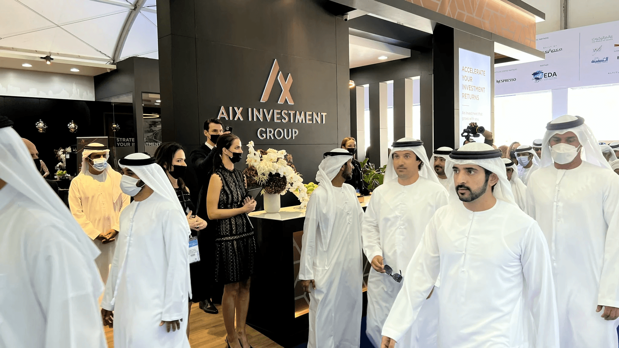 AIX Investment Group lobby within Burj Khalifa building in Downtown Dubai, United Arab Emirates.
