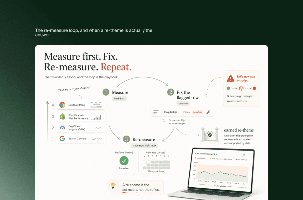INP-Schleife aus Messen, markierte Zeile beheben und neu messen, mit neuem Shopify-Theme als letztem Mittel