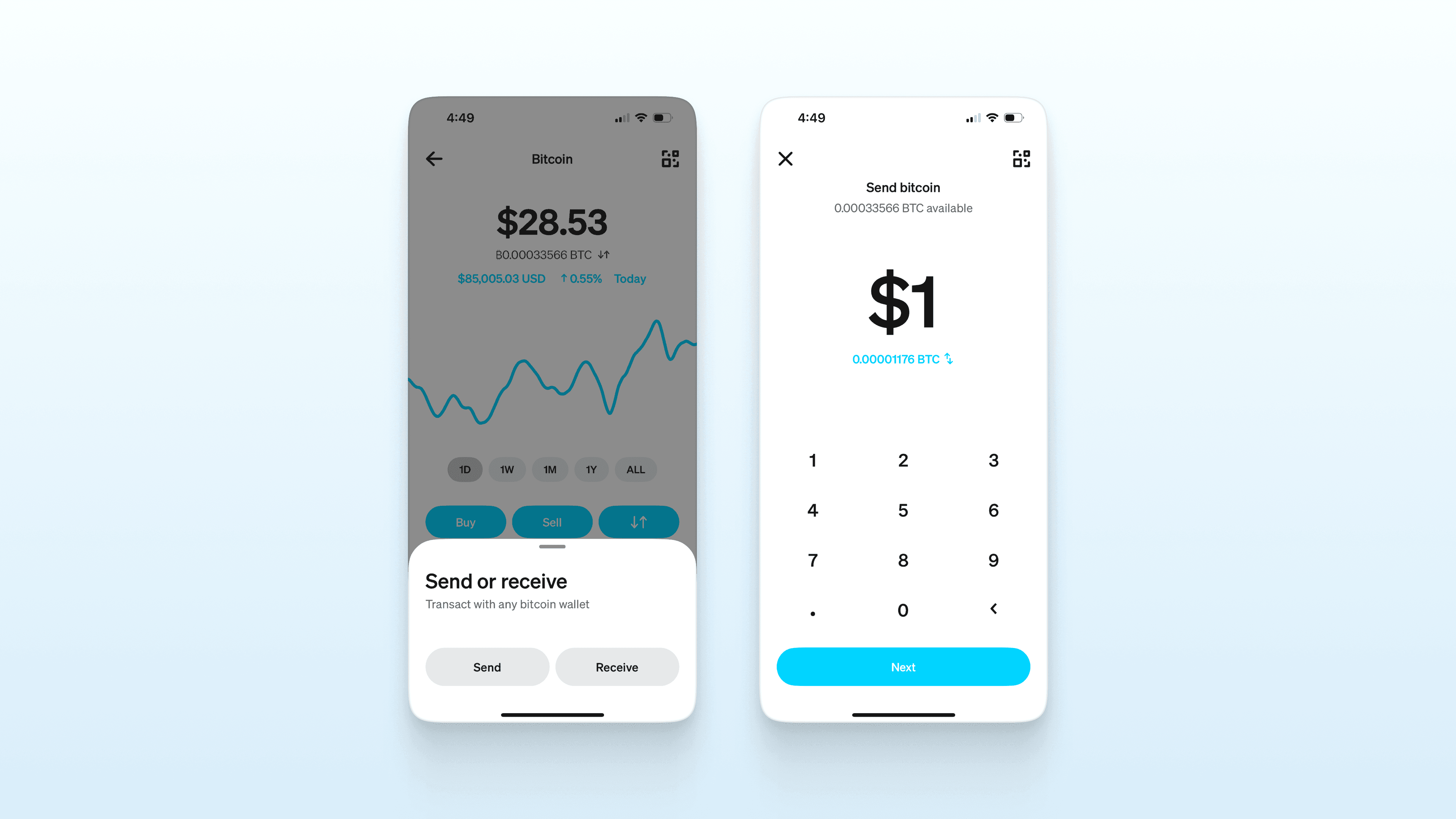 Click Send. Enter the amount
