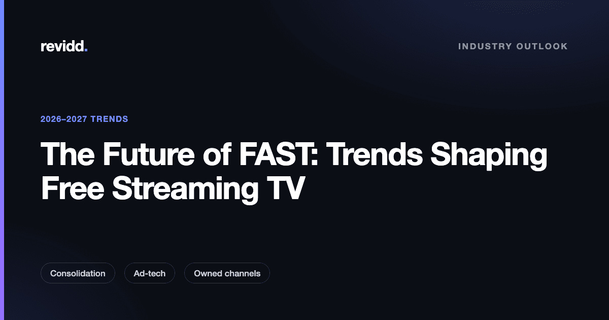 Illustration of a FAST channel electronic program guide and connected TV devices showing the future of free ad-supported streaming through 2027