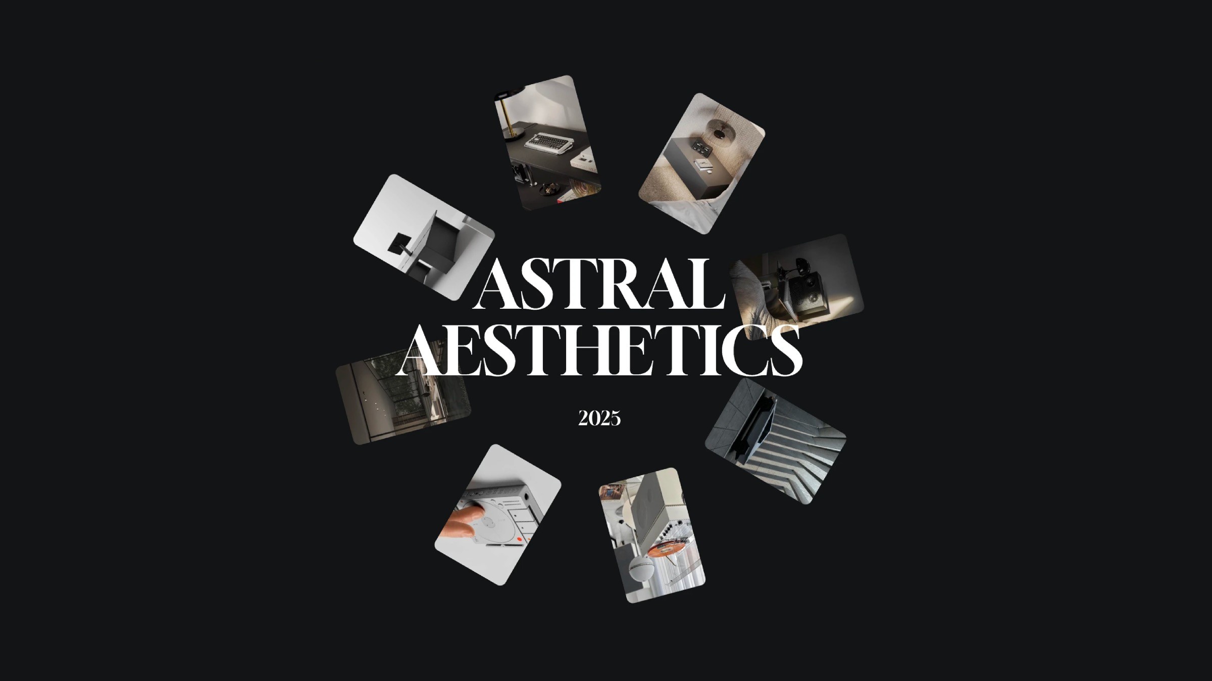 Minimalist collage of aesthetic images surrounding 'Astral Aesthetics 2025' text