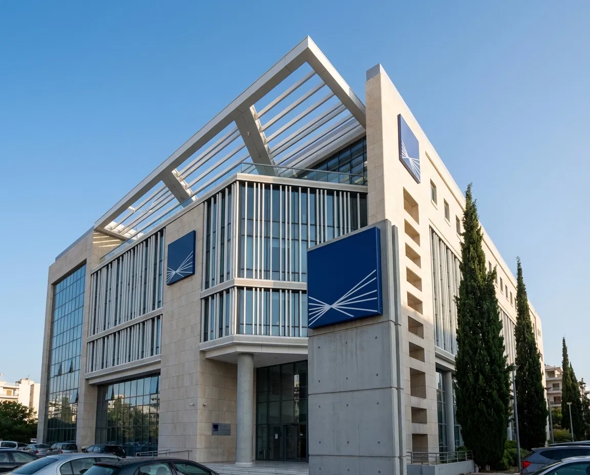 Exterior of the Greek tax authority building AADE