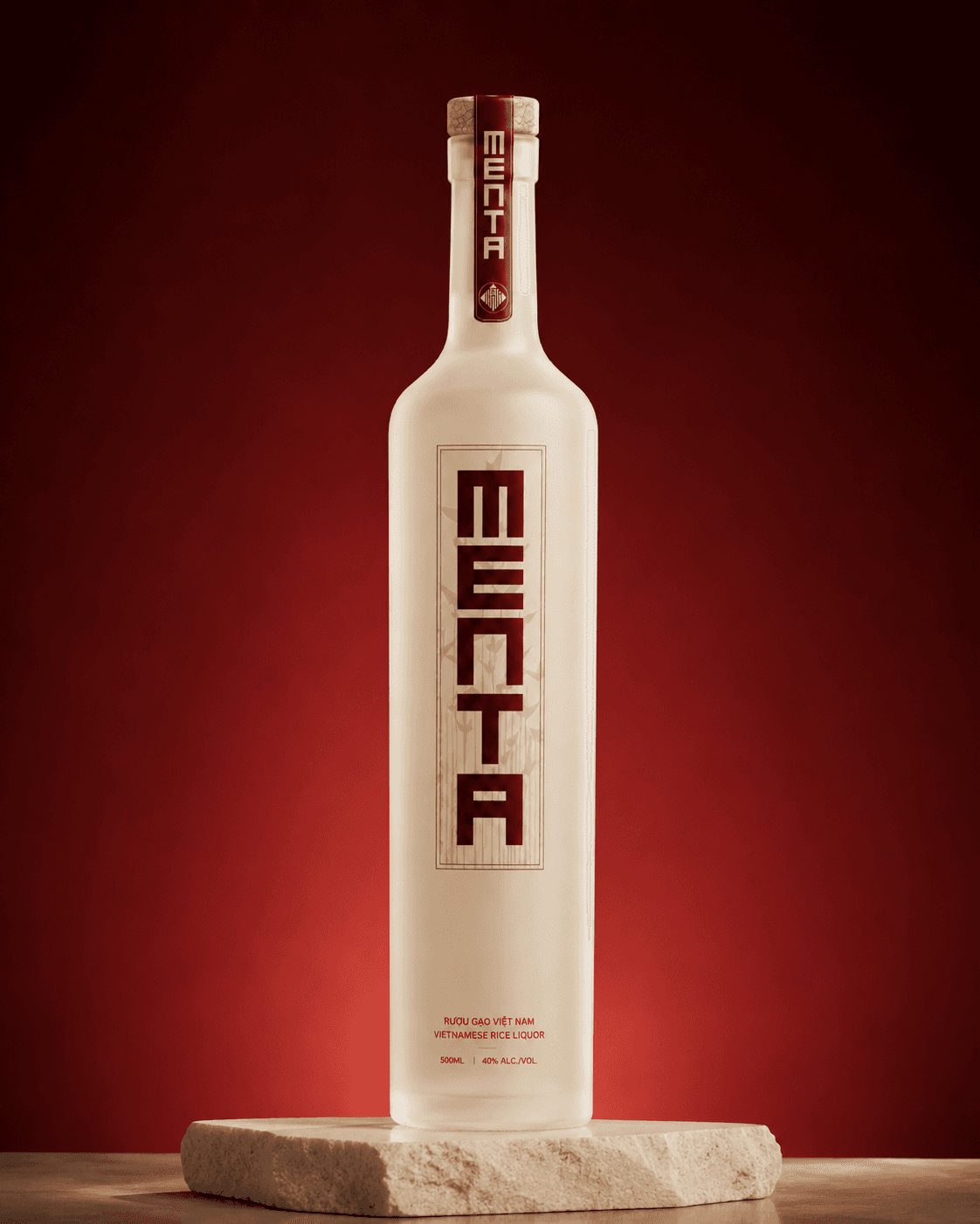 "MENTA" Vietnamese Rice Liquor bottle on stone