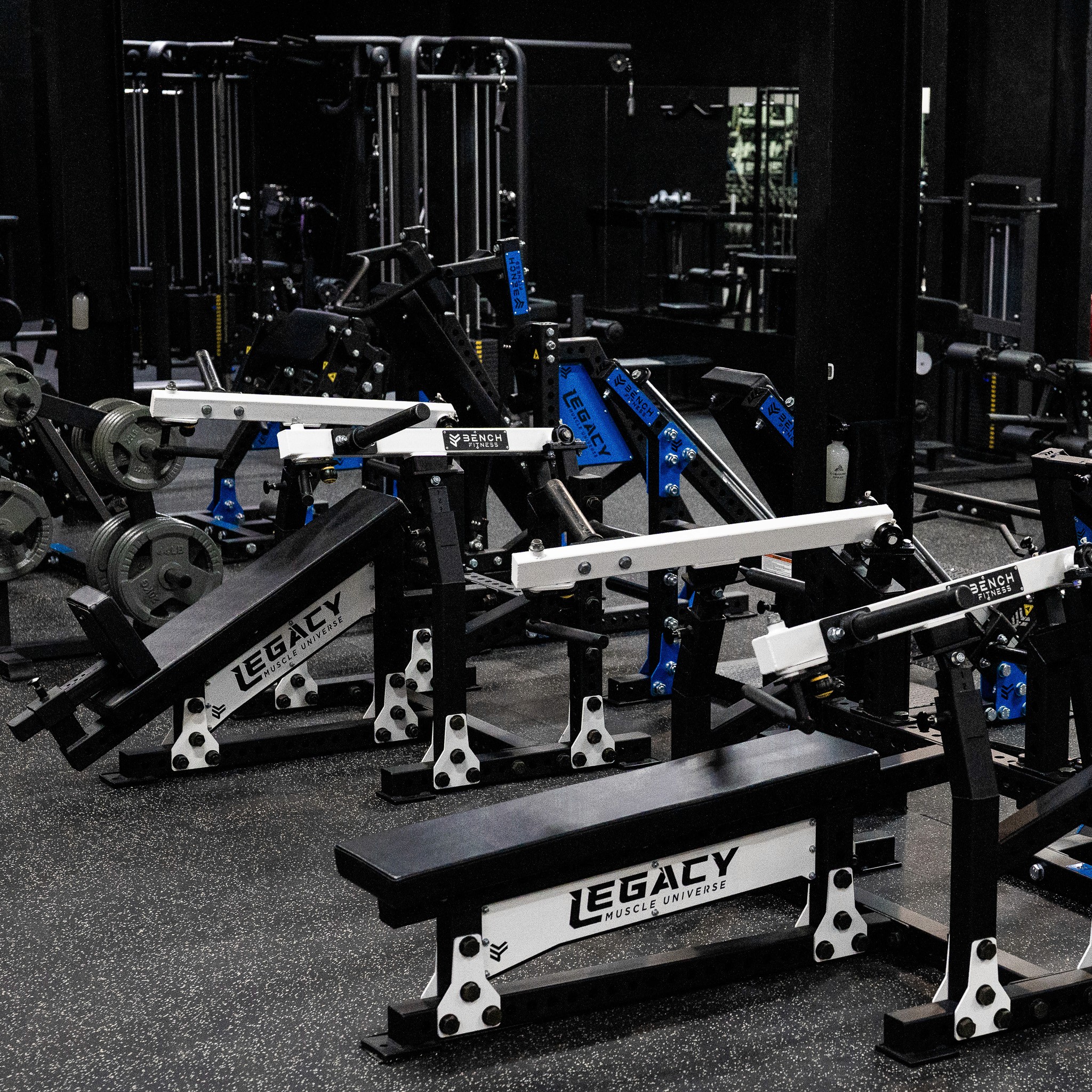 High-tech cardio machines at Legacy Muscle Universe Koh Samui, including treadmills and ellipticals in a spacious, air-conditioned gym.