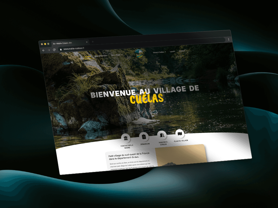 Mockup représentant la page d'accueil du site de la mairie de Cuélas, site internet