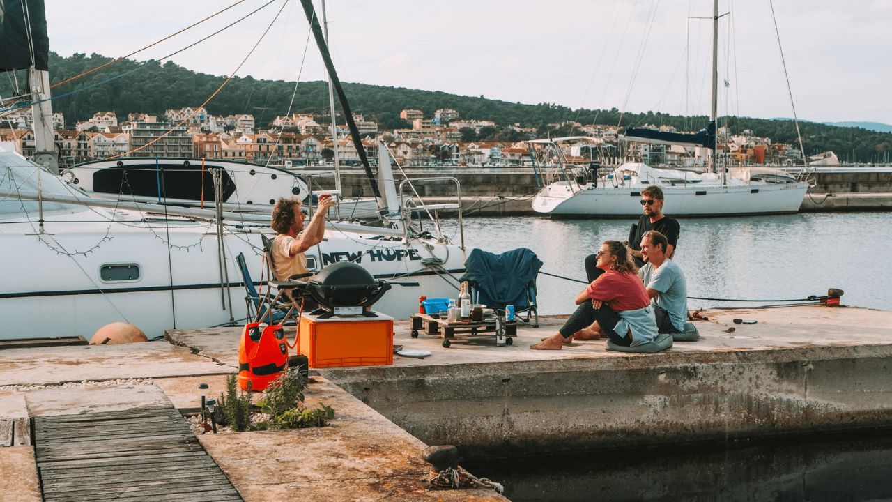 SailingElBurro moored in a marina in Kefalonia, Greece