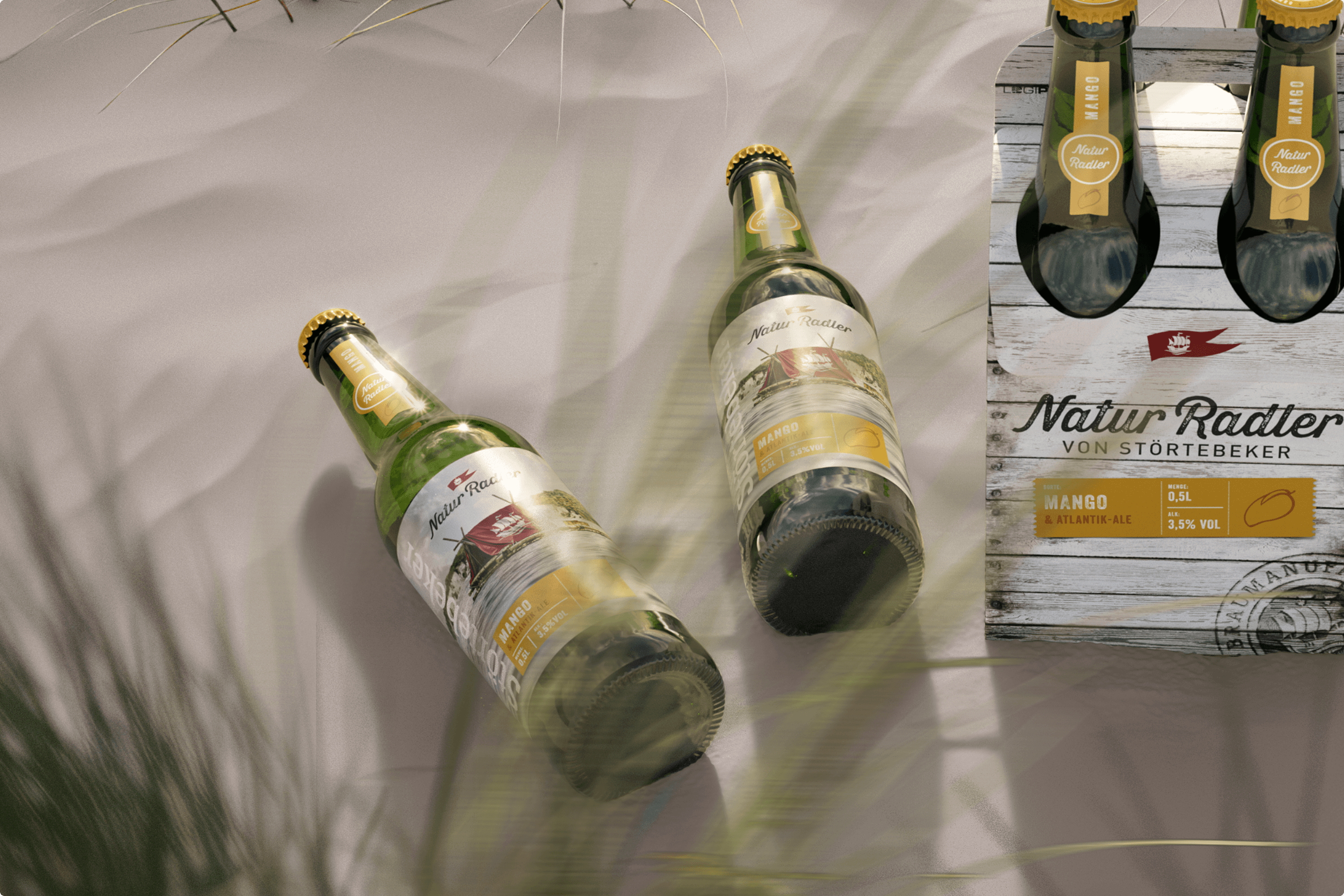 Natur Radler Mango bottles with wooden crate