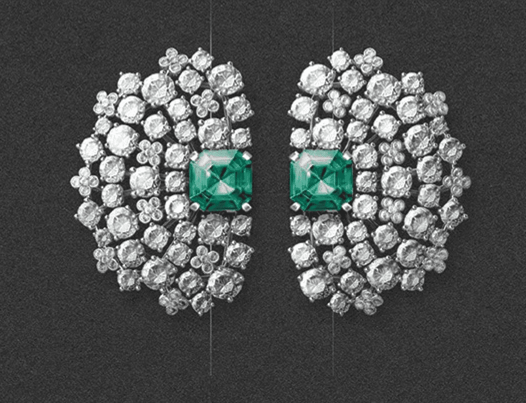 Ring double finger with 2 emerald and diamond