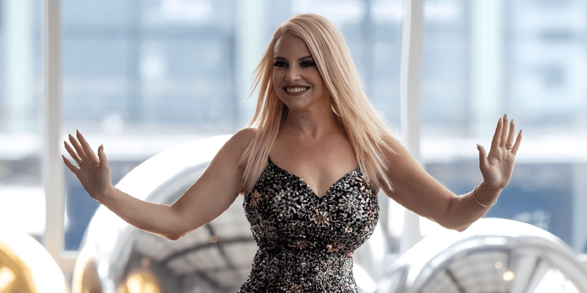 Yianina Bugani, founder of NINA B., showcasing her luxury footwear at New York Fashion Week.