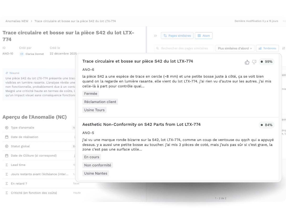 identification automatique et immédiate des cas similaires dans l'historique