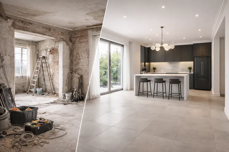 Confronto tra interno di casa prima e dopo la ristrutturazione