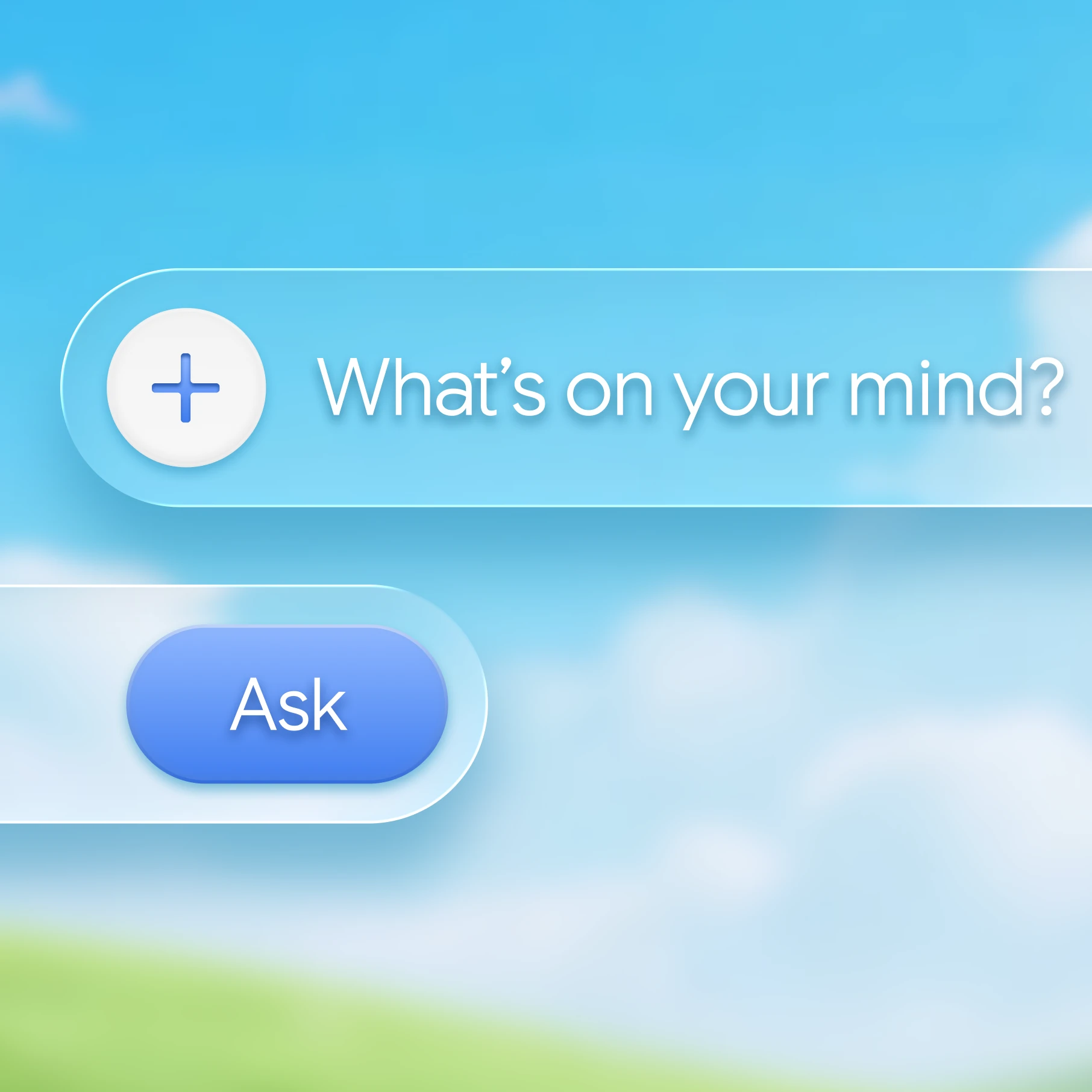 "+" and "What's on your mind?". "Ask" button.