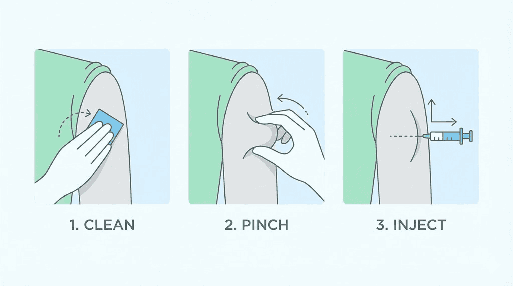 Step by step semaglutide injection technique showing proper subcutaneous injection method