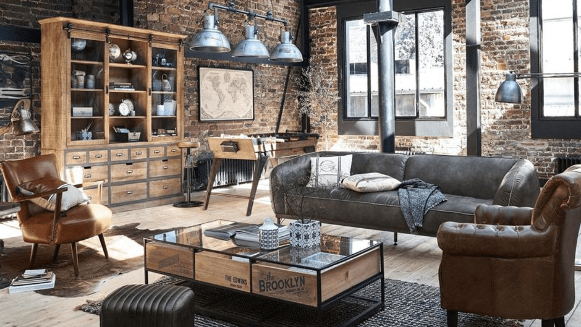 Industrial Drawing Room With Metal Fixtures